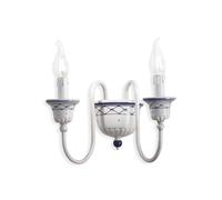 Applique Classica Sanremo Metallo E Ceramica Bianco Sfumato Argento 2 Luci E14