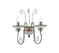 Applique Classica Sanremo Metallo E Ceramica Verde Sfumato Oro 2 Luci E14