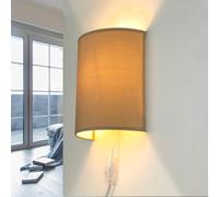 Applique da parete con paralume in tessuto marrone caffè per corridoio e soggiorno, L:20 cm, E27 con spina e interruttore, luce indiretta, lampada da parete per camera da letto ALICE