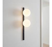 Applique con interruttore in vetro bianco e metallo nero altezza 60 cm E14 2 luci antiabbagliamento elegante e stilosa per soggiorno camera da letto e corridoio
