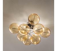 Applique con struttura in metallo e sfere di cristallo Modello ATOM Dimensioni Ø 55 x H 28 cm con 8 sfere Ø 10 cm Max 40 Watt 1,65 kg sfere in cristallo AMBRA ambra