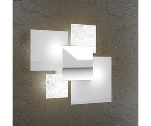 Applique Contemp Shadow Metallo Bianco Vetro Foglia Argento 4 Luci E27 46Cm