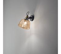 Applique Contemporanea Vintage Metallo Nero Vetro Ambra 1 Luce E27