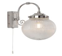 Applique da bagno Ip44 a 1 fiamma Belvue, paralume sferico trasparente, cromo trasparente