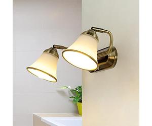 Applique da bagno regolabile con interruttore a levetta, luce a specchio, Art Nouveau, orientabile, bronzo, antiabbagliamento, vetro, 2 lampadine, E14, L:42 cm, lampada da parete a specchio