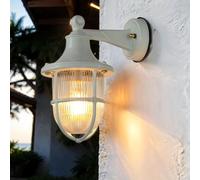 Applique da esterno bianca, lampada da esterno in ottone, vetro scanalato, marittima, lampada da parete in ottone, L:14 cm, IP64, E27, porta d'ingresso, rustica, lanterna nostalgica