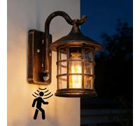 Applique da Esterno con Sensore di Movimento Vintage Alluminio, Marrone | Lampada con Paralume in Vetro Impermeabile IP44, Attacco E27, senza Lampadina, Lanterna per Giardino Terrazza Balcone Parete