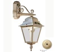 Applique da esterno in materiale Ceramico BIG 21,5x21,5x h 55 cm peso 2,5 kg - Attacco Lampada E 27 interno esterno, con vetri Bianco Sfumato Oro avorio