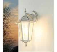 Applique da esterno in vetro e alluminio bianco oro IP44 Terrazza Giardino A: 36 cm E27 fino a 60 W Lanterna rustica Lampada da esterno nostalgica Balcone PARIS