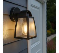 Applique Da Esterno Lampada Da Parete In Alluminio Nero E27 Vetro Trasparente