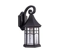Applique da Esterno, Lanterna da Parete Impermeabile per Casa, Patio e Veranda, Corpo in Alluminio Nero con Paralume in Vetro Soffiato, Applique da Parete in Stile Rustico