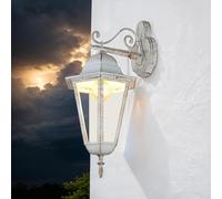 Lampada da parete esterna rustica, altezza 50,5 cm, IP44, bianco oro, vetro, alluminio, E27, lampada da parete esterna, lanterna, lampada da giardino, cortile