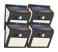 Applique da Esterno Solare 4 Pezzi,Fosingut Faretto LED da Esterno con Sensore di Movimento,144LED/ 3Modos/6500K Lampada da Parete Solare,Impermeabile IP65 Faretti Solari a Led per Giardino,Recinzione