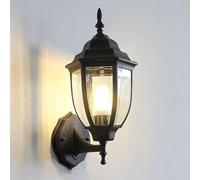 Applique da Esterno Stile Classico Vintage IP44, Lampada da Parete E27 in Alluminio e Vetro, Lanterna da Giardino per Ingresso Terrazza Facciata - 60W Max - Disponibile in 2 Misure (Nero, 490mm)