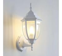 Applique da Esterno Stile Classico Vintage IP44, Lampada da Parete E27 in Alluminio e Vetro, Lanterna da Giardino per Ingresso Terrazza Facciata - 60W Max - Disponibile in 2 Misure (Bianco, 360mm)