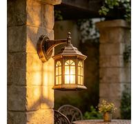 Applique da esterno vintage rotonda con luce rivolta verso il basso | Richiede 1 lampadina E27 (non inclusa) | Grado di protezione IP23 per esterni | Applique cilindrica da giardino/patio in metallo e