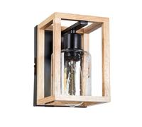 Applique da interno LED con portalampada in metallo nero e paralume in vetro - lampada da parete in legno per camera da letto