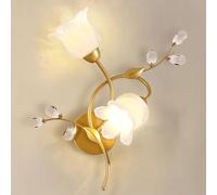 Applique da Parete a 2 luci in Stile Pastorale, Applique da Parete a LED in Cristallo Dorato con Fiori per luci da Parete per Camera da Letto, Paralume in Vetro per Illuminazione Interna, Si