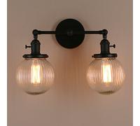 Applique da Parete a Doppia Parete Vintage Industriale Moderna, Lampada da Parete da Cucina a soppalco con Paralume in Vetro Trasparente a Globo a Coste (Cromo)