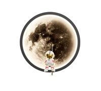 Applique da parete a forma di astronauta bianca, adatta agli affittuari, per cameretta dei bambini, lampada da parete a LED da 12 W, rotonda nera, con pianeta e luna, illuminazione da parete moderna n