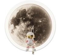 Applique da parete a forma di astronauta bianca, adatta agli affittuari, per cameretta dei bambini, lampada da parete a LED da 12 W, rotonda nera, con pianeta e luna, illuminazione da parete moderna n