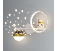 Applique da parete a LED dimmerabili Astronauta - Lampada di proiezione e Stelle for cameretta dei bambini Elegante applique comodino for ragazzi ragazze Design metà secolo in oro, bianco nero(White)