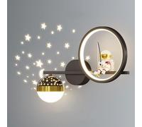 Applique da parete a LED dimmerabili Astronauta - Lampada di proiezione e Stelle for cameretta dei bambini Elegante applique comodino for ragazzi ragazze Design metà secolo in oro, bianco nero(Black)