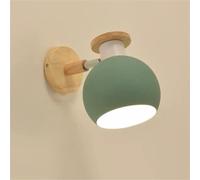Applique da Parete a LED, Lampada da Comodino per Camera da Letto Moderna nordica, Paralume in Metallo colorato, Base in Legno Ø12 cm, lampade per cameretta dei Bambini, Asilo (Ver