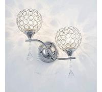 Applique da parete a LED Lampada da parete in cristallo Lampada da parete in metallo cromato argento Illuminazione E27x2 Apparecchio di semplicità per soggiorno Camera da letto Cucina Portico Lampada