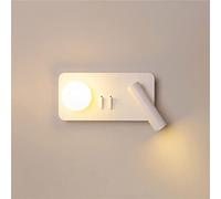 Applique da Parete a LED Moderna Lampada da Comodino con Supporto Girevole, faretto da Lettura, Interruttore on/off, Bianco Rettangolare in Metallo 3W+3W, Pannello Regolabile per c