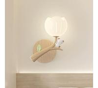 Applique da Parete a Led Moderna per Cameretta Dei Bambini, a Forma Di Ramo Di Albero, con Decorazia Forma Di Animale, Paralume in Crema Chiaro, Finitura Effetto Legno,Da da Interni, Apparecchio Di Il
