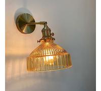 Applique da Parete a LED Vintage Moderna 1 con Paralume Trasparente Plissettato, portalampada in Ottone Regolabile a 180°, Attacco E27 Dorato, Interruttore Rotante per Comodino, po