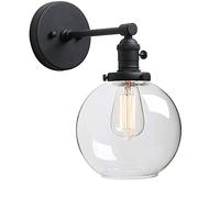 Applique da parete a sfera in vetro industriale in ferro battuto, braccio oscillante regolabile, illuminazione in metallo, lampada da toeletta nera opaca con luci da corridoio a globo da 7,87 pollici