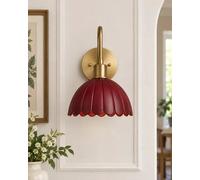 Applique da parete bordeaux rosso smerlato lampada da parete vintage in ottone