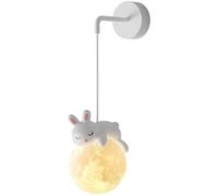 Applique da parete cablata adatta agli affittuari, per cameretta dei bambini, con stampa 3D, a forma di palla di luna, per camera da letto, con simpatici animali dei cartoni animati, coniglio, panda,