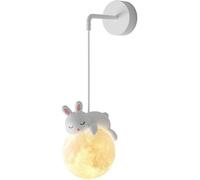 Applique da Parete Cablata Camera dei Bambini Stampa 3D Moon Ball Lampada da Parete per Camera da Letto Simpatico Cartone Animato Animali Coniglio Panda Orso Nordic Lampada da Parete D, Rabbit