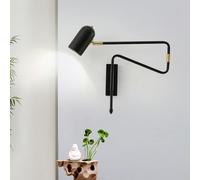 Applique da parete con braccio girevole, lampada da lettura industriale nera cablata, lampada da parete moderna di metà secolo, lampada da parete regolabile, per camera da letto, comodino, soggiorno,