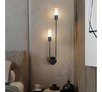 Applique da Parete con Finitura in Ottone e Paralume in Vetro, Applique da Parete Moderna Moderna a 2 luci, Applique in Metallo Dorato con Paralume in Tubo Acrilico e Asta Lunga, per Camera da Letto,