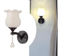 Applique da Parete con Fiore Nero e Pendente in Cristallo - Lampada da Parete Moderna per Camera da Letto, Lampada da toeletta per Bagno, Soggiorno - Elegante Illuminazione Decorativa per Corrido