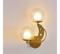 Applique da parete con luna e stelle, moderna lampada da parete a 2 luci con paralume in vetro a globo, lampada da toeletta di metà secolo per cameretta dei bambini, cameretta delle ragazze, cameretta