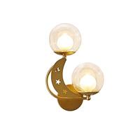 Applique da parete con luna e stelle, moderna lampada da parete a 2 luci con paralume in vetro a globo, lampada da toeletta di metà secolo per cameretta dei bambini, cameretta delle ragazze, cameretta