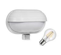 Maclean MCE33 - Lampada da parete per esterni con lampadina a LED, sensore di movimento PIR da 180° a 9 m e sensore crepuscolare, portalampada da giardino E27 (bianco, lampada da parete + 8W LED