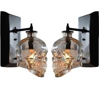 Applique da parete con teschio vintage Lampada da parete a LED per interni Base nera Lampada da parete decorativa con teschio creativo Lampada da parete con paralume in vetro antico country per bar