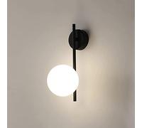 Applique da Parete Creative per Interni, in Metallo, con LED, Globo in Vetro Satinato, Lampada da Parete per Bagno, Specchiera, Camera da Letto, Corridoio, Ottone Nero H11.82 Black