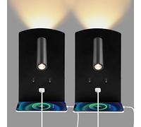 Applique da Parete da Lettura sul Comodino 3W + 9W 3000K, Lampada da Parete a LED con Porta di Ricarica USB e Vassoio Portaoggetti, Faretto Regolabile per Camera da Letto Scale Salotti Hotel (2 nero)
