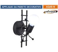 Universo Applique Parete Decorativo Casa Arredo Lampada Led E27 (Omino Nero)