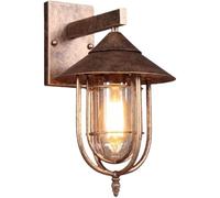 Applique da parete decorativa per esterni retrò, piccola lampada da parete per esterni con lanterna da parete per portico in bronzo antico con semi trasparenti, gabbia in metallo V-intage Indo