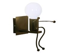 Vetrineinrete® Applique da parete decorativo a forma di omino lampada da muro in metallo attacco E27 arredo casa (Omino Seduto Nero)