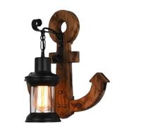 Applique da Parete E27 Design Vintage Ancora Legno Lanterna Vetro Interno IP20