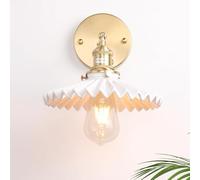Applique da parete E27 in ottone per interni, lampada da parete vintage industriale da loft con paralume in vetro a righe, girevole a 180°, illuminazione da parete retrò dorata, plafoniera,Bianca